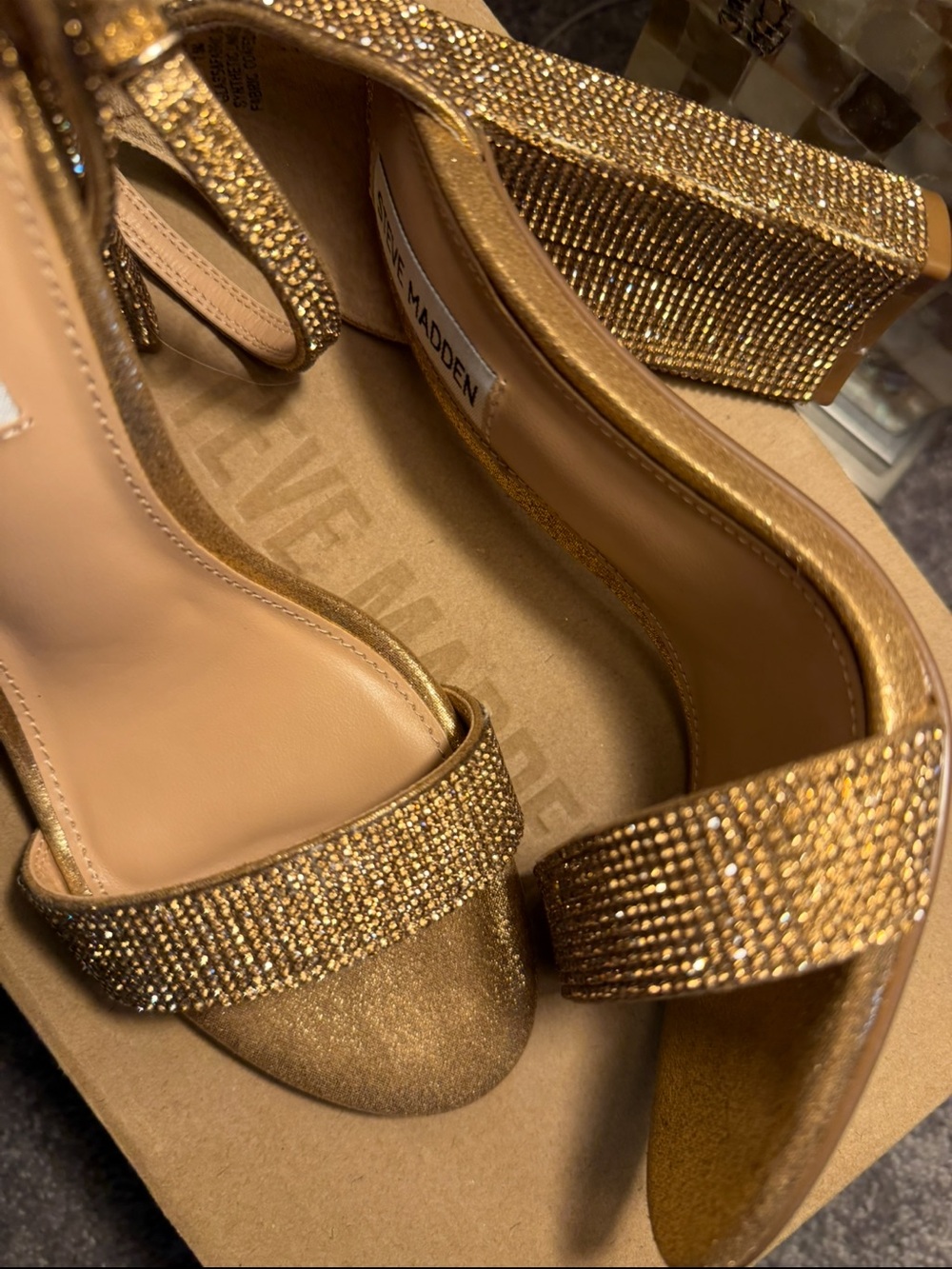 Steve Madden Gold Rhinestone Block Heel Sandals